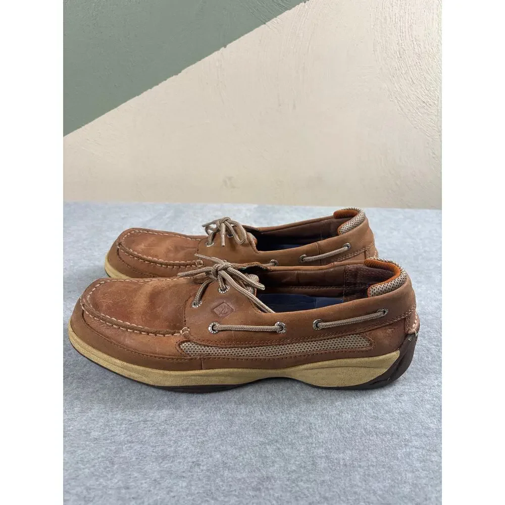 Sperry Boat Shoe Men's 12M Brown‎ Leather Intrepid 2-Eye Slip-On Casual Topsider